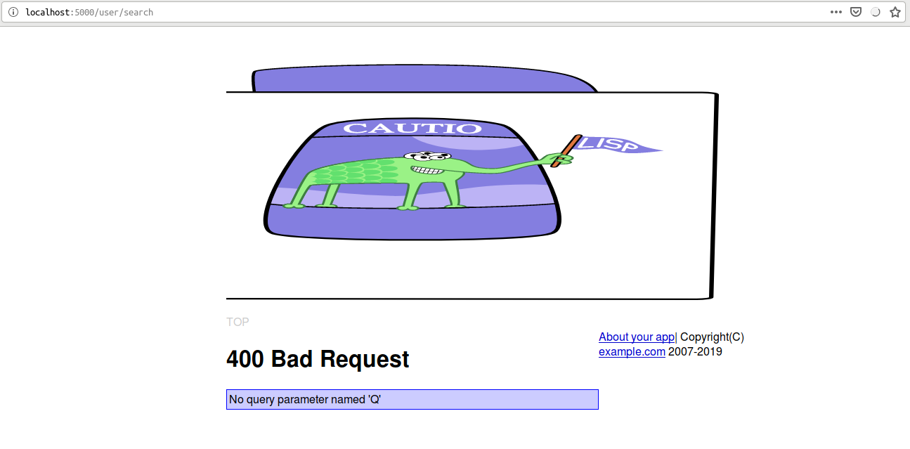 Screen shot of bad request